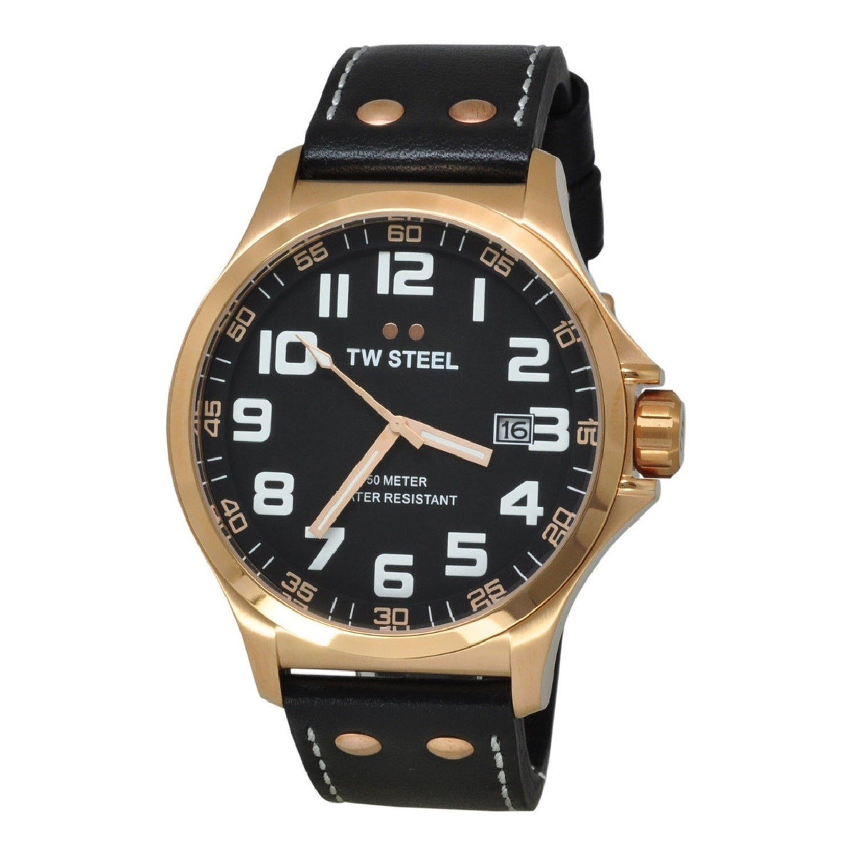 TW Steel Men&#39;s TW417 Pilot Black Leather Watch