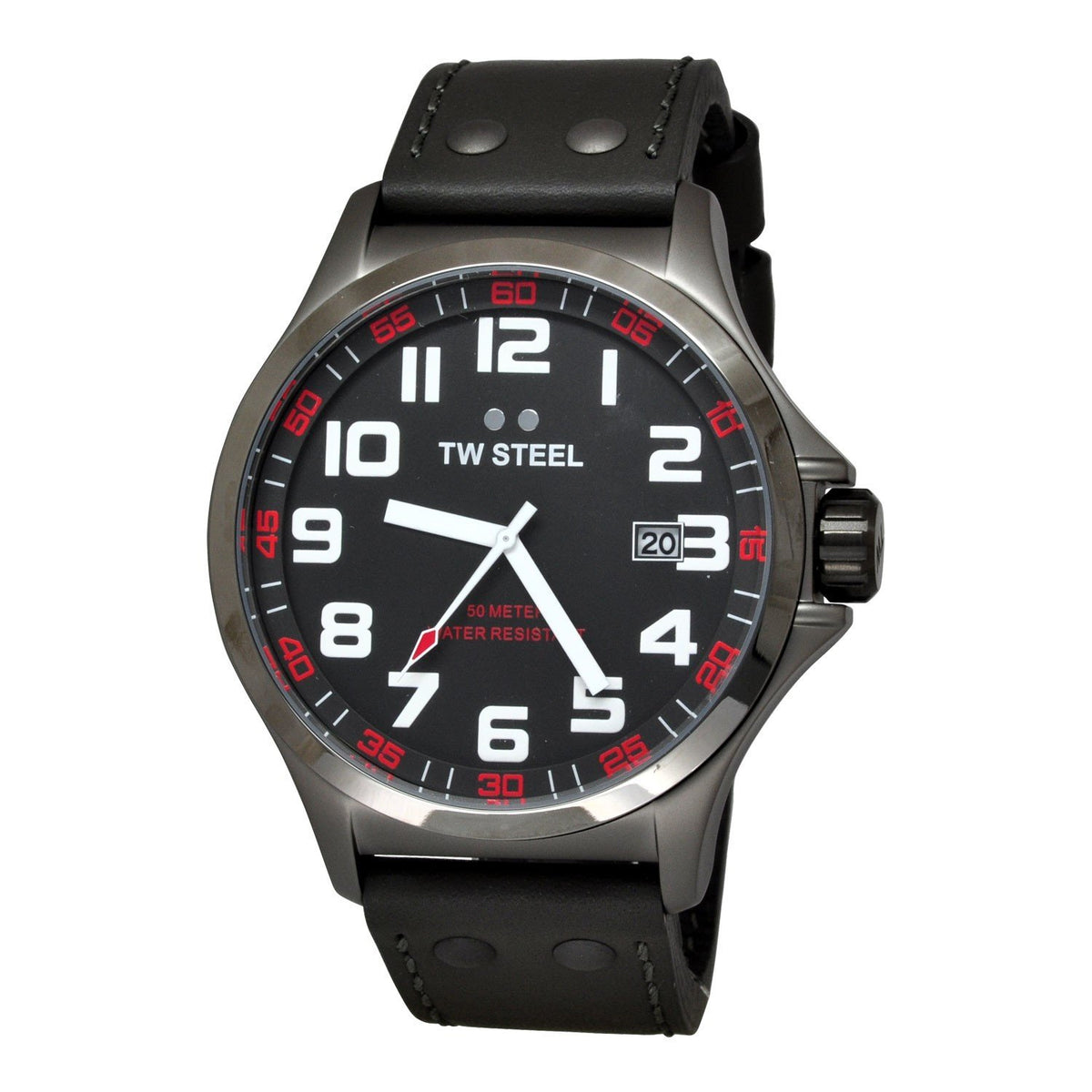 TW Steel Men&#39;s TW421 Pilot Grey Leather Watch