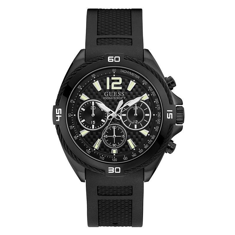 Guess Men&#39;s U1168G2 Casual Chronograph Black Silicone Watch