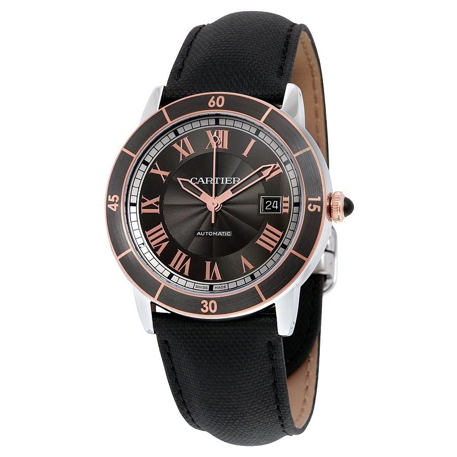 Cartier Men&#39;s W2RN0005 Ronde Croisiere 18kt Pink Gold Automatic Black Leather Watch