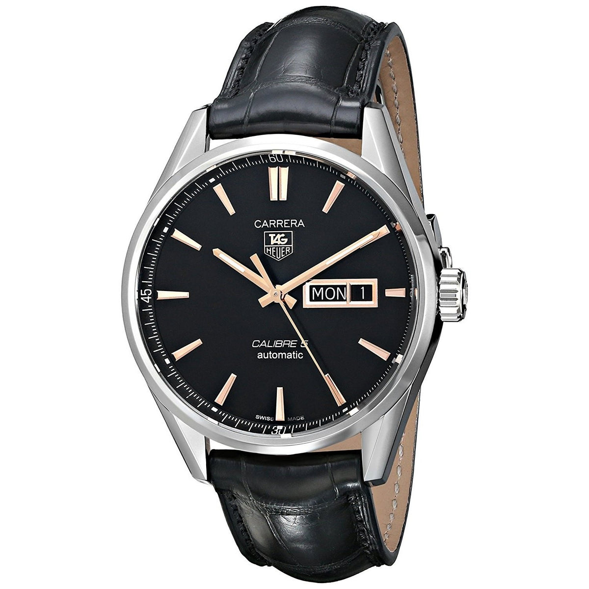 Tag Heuer Men&#39;s WAR201C.FC6266 Carrera Automatic Black Leather Watch