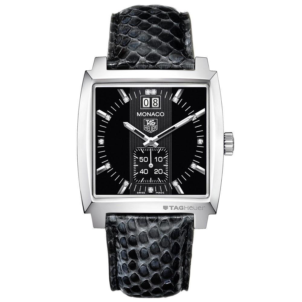 Tag Heuer Unisex WAW1310.FC6216 Monaco Diamond Black Leather Watch