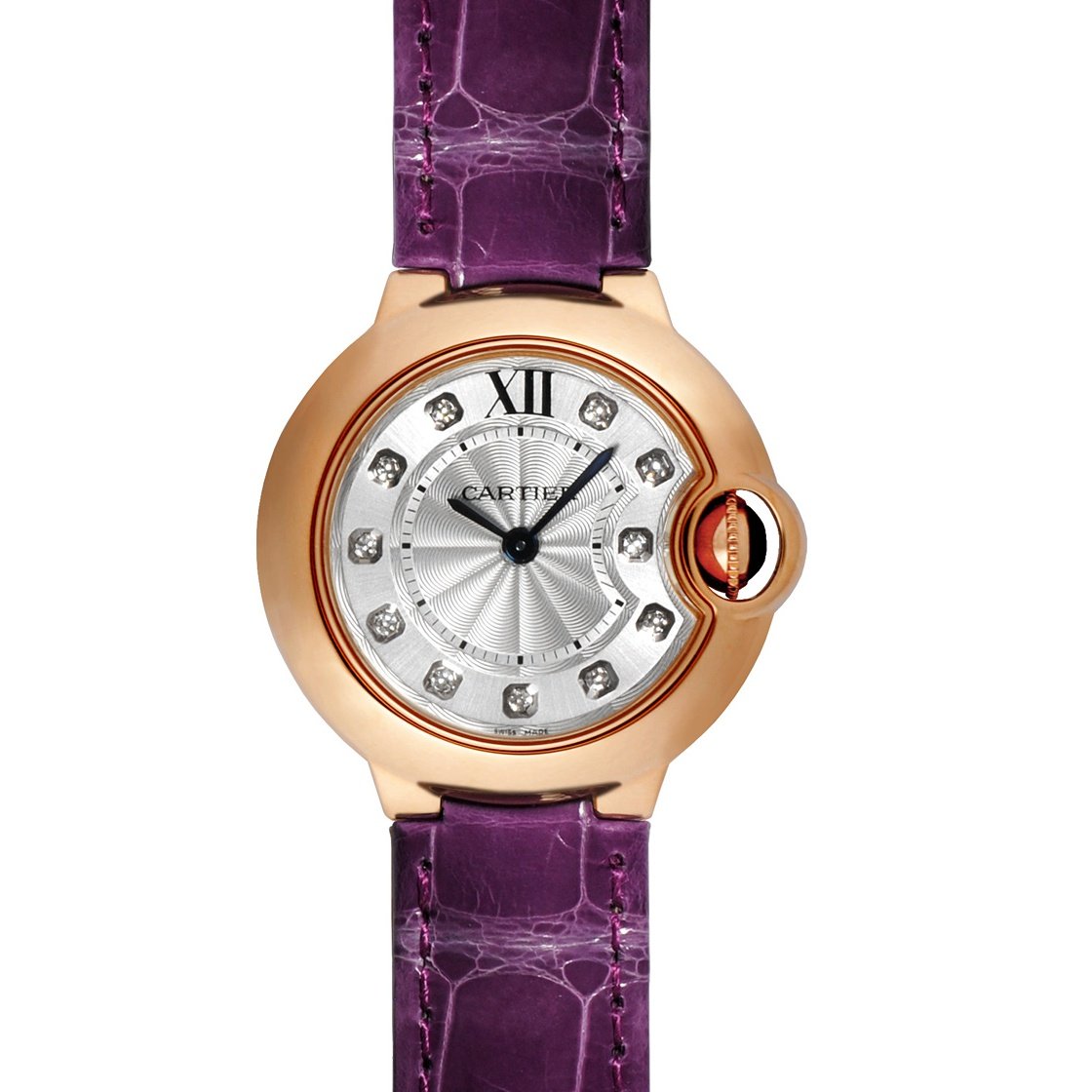 Cartier Women&#39;s WE902050 Ballon Bleu 18kt Rose Gold Diamond Purple Leather Watch