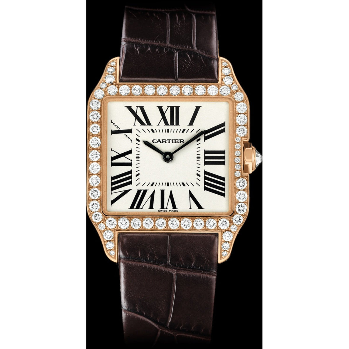 Cartier Women&#39;s WH100351 Santos Dumont Black Leather Watch