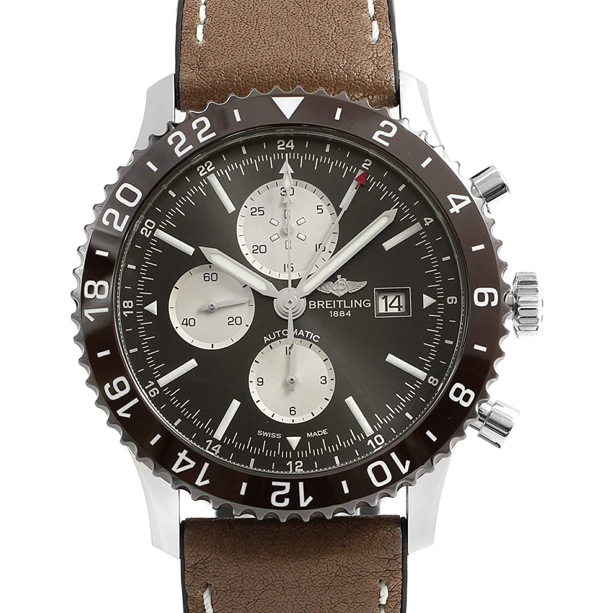 Breitling Men&#39;s Y2431033-Q621-757P Chronoliner Chronograph Brown Leather Watch