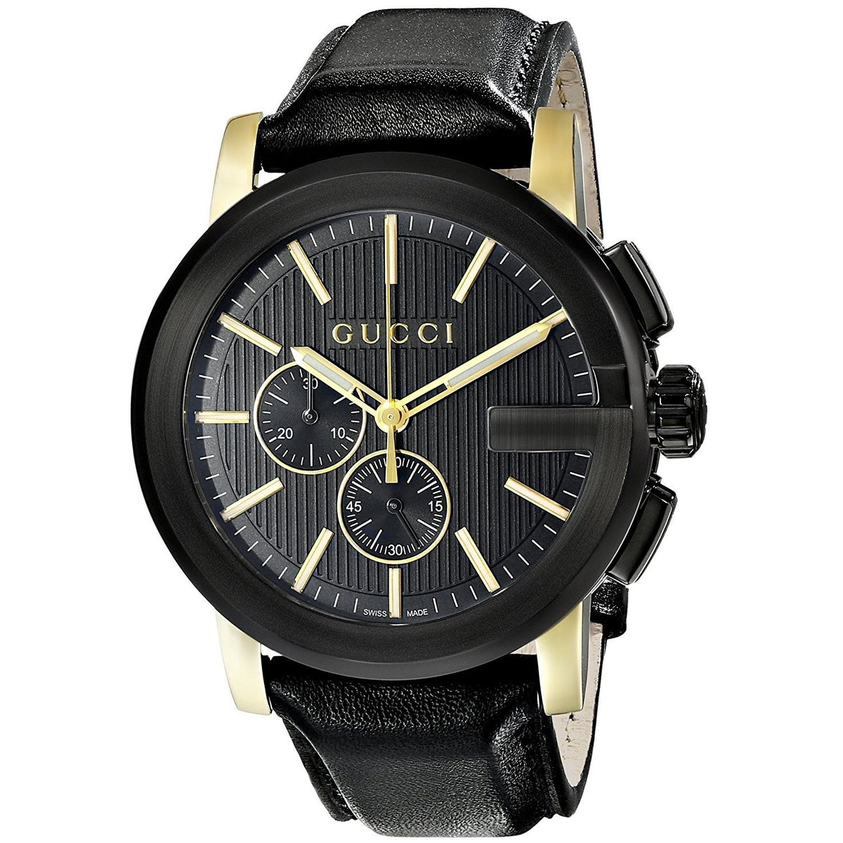 Gucci Men&#39;s YA101203 G-Chrono Chronograph Black Leather Watch