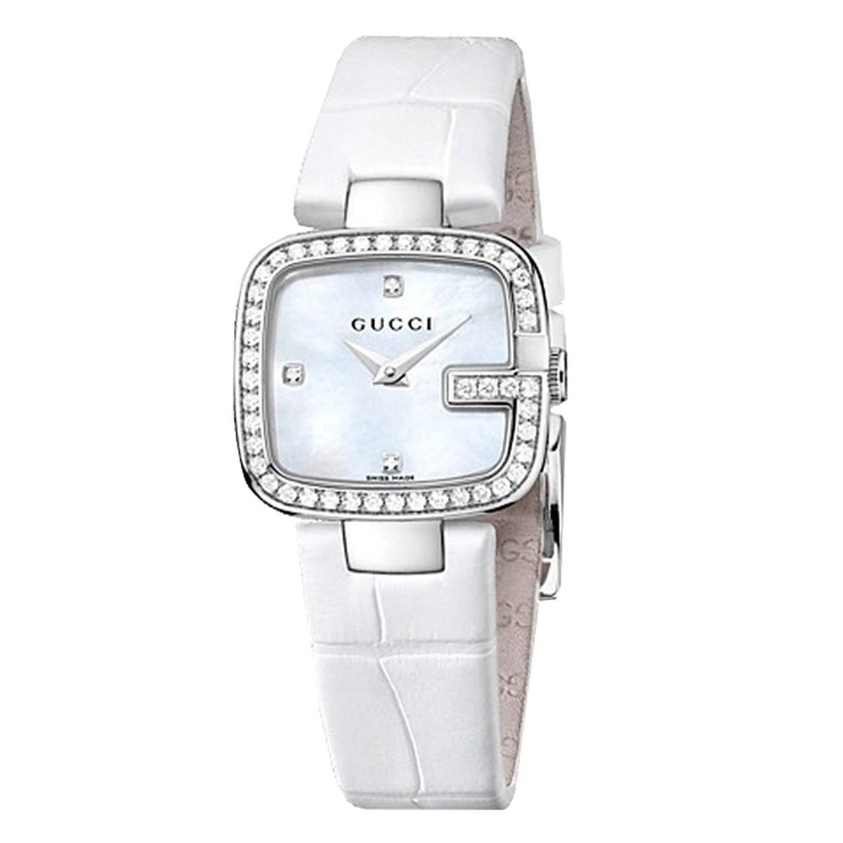 Gucci Women's YA125514 G- Diamond White Leather Watch - Bezali