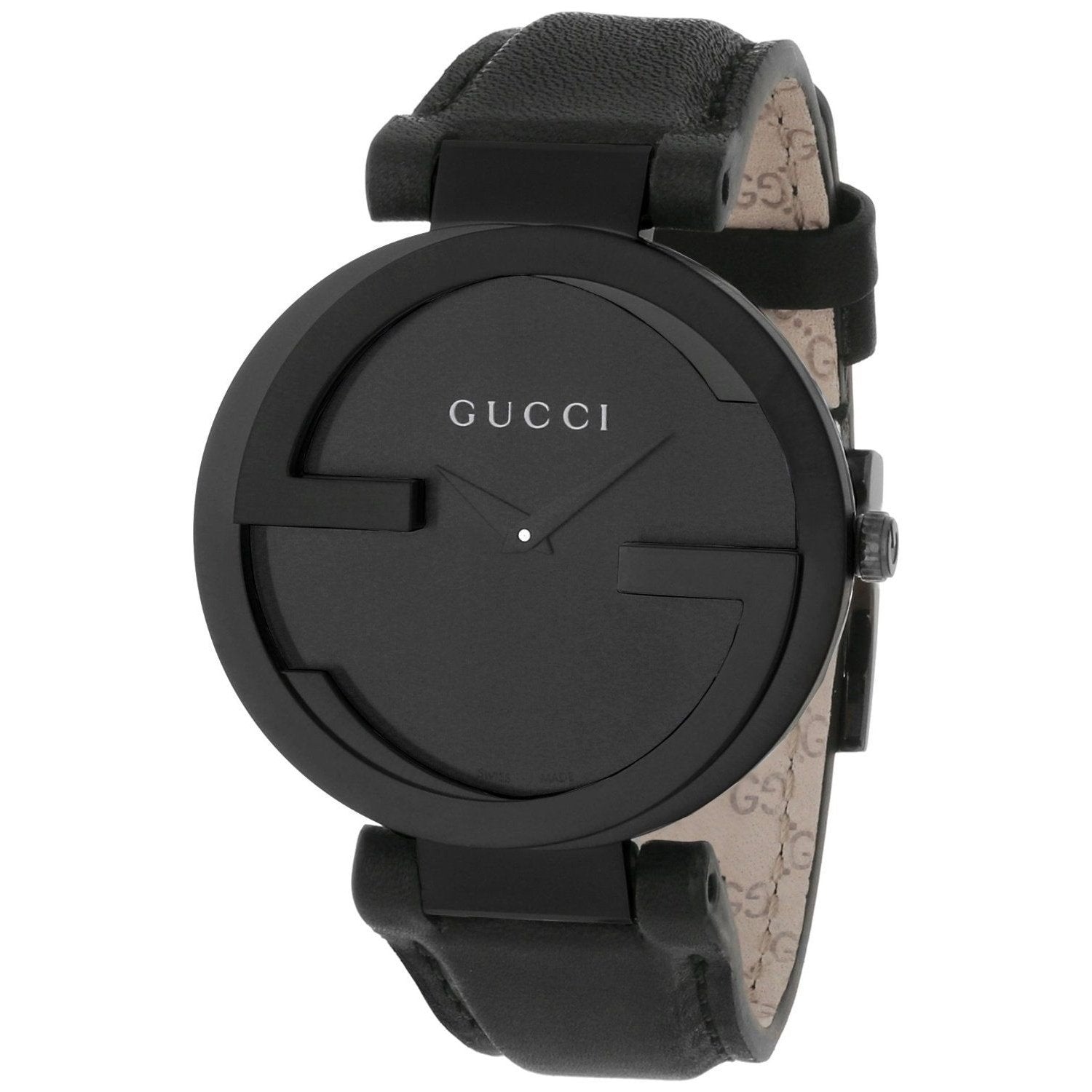 Gucci Interlocking G Dial Black Leather Men's Watch YA133206