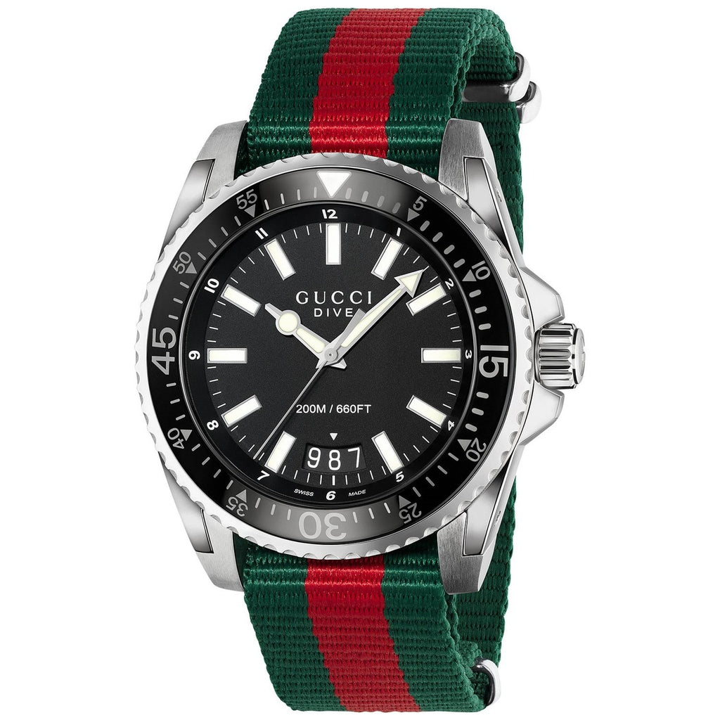 Gucci Men's YA133206 Interlocking-G Black, Green and Red Canvas Watch